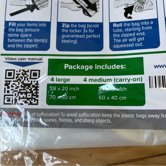 8 PACK LARGE ROLL-UP COMPRESSION SPACE SAVER BAGS VACUUM-FREE REUSABLE - Picture 4 of 6